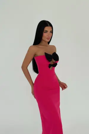 Bow Detail Strapless Dress - Mix Color - EYYO ATELIER - Globality Store - Women Clothes Wholesale Turkey