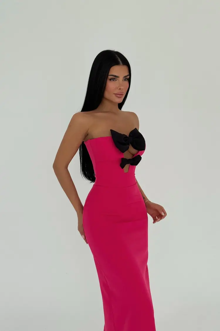 Bow Detail Strapless Dress - Mix Color
