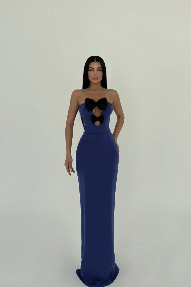 Bow Detail Strapless Dress - Mix Color - EYYO ATELIER - Globality Store - Women Clothes Wholesale Turkey