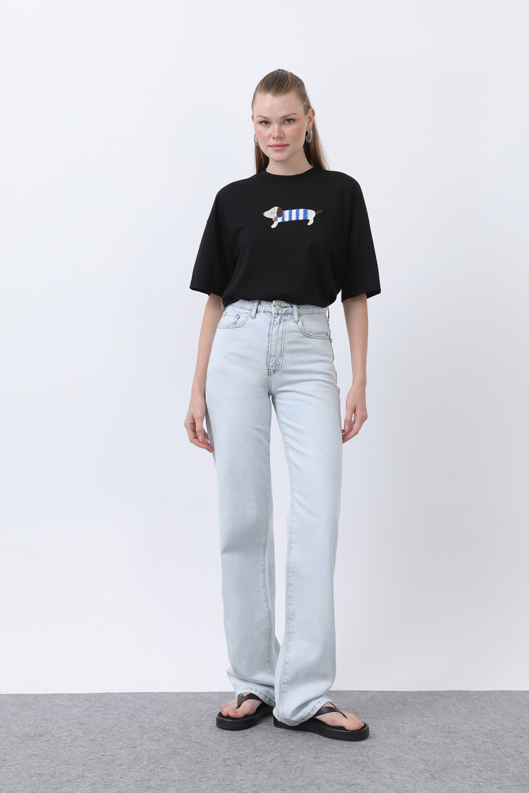 Women's Dog Embroidery Basic Tshirt - SOUL - Globality Store - Women Clothes Wholesale Turkey