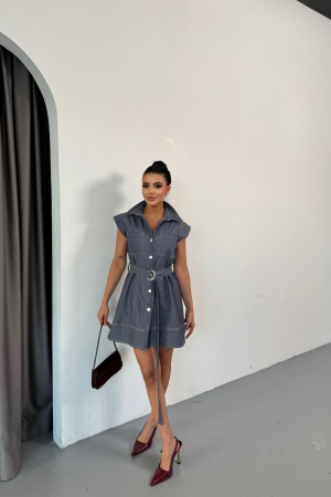 Sleeveless Tencel Fabric Shirt Dress - Blue - Ello - Globality Store - Women Clothes Wholesale Turkey