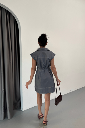 Sleeveless Tencel Fabric Shirt Dress - Blue - Ello - Globality Store - Women Clothes Wholesale Turkey