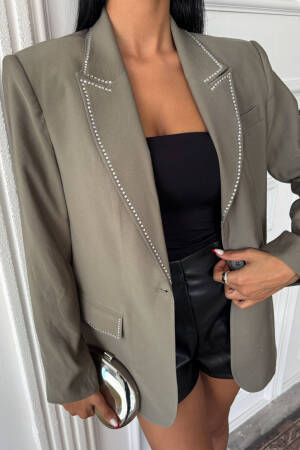 Stoned Blazer With Collar And Pocket Details - Sobe Istanbul - Globality Store - Women Clothes Wholesale Turkey