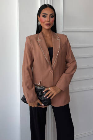 Blazer With Stone Collar And Pocket Covers - Sobe Istanbul - Globality Store - Women Clothes Wholesale Turkey