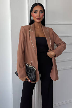 Blazer With Stone Collar And Pocket Covers - Sobe Istanbul - Globality Store - Women Clothes Wholesale Turkey