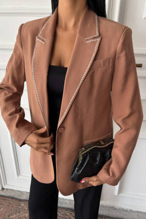 Blazer With Stone Collar And Pocket Covers - Sobe Istanbul - Globality Store - Women Clothes Wholesale Turkey