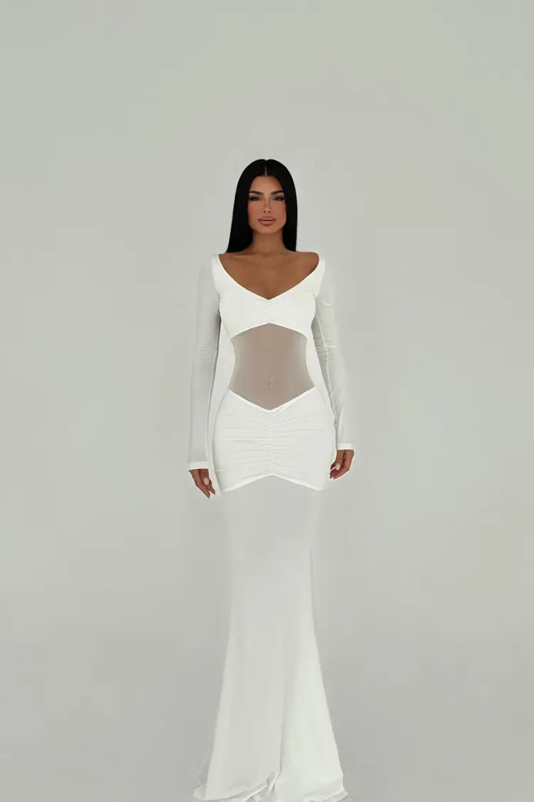 Transparent Front Long Dress - EYYO ATELIER - Globality Store - Women Clothes Wholesale Turkey