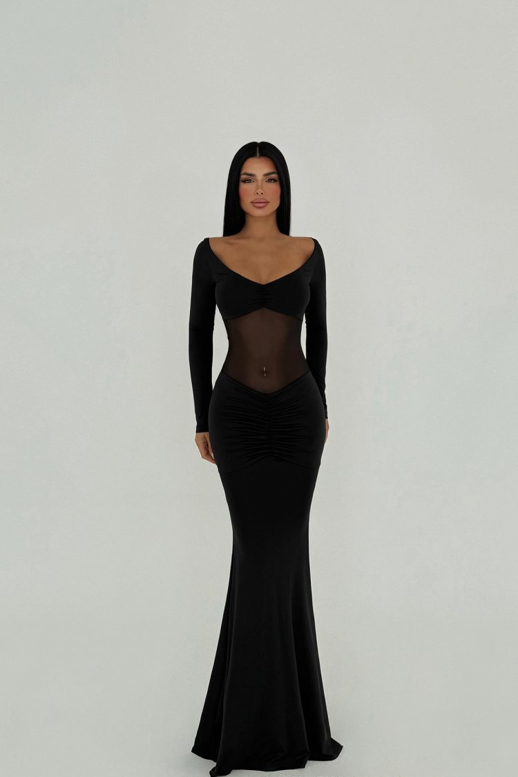 Front Transparent Long Dress - EYYO ATELIER - Globality Store - Women Clothes Wholesale Turkey