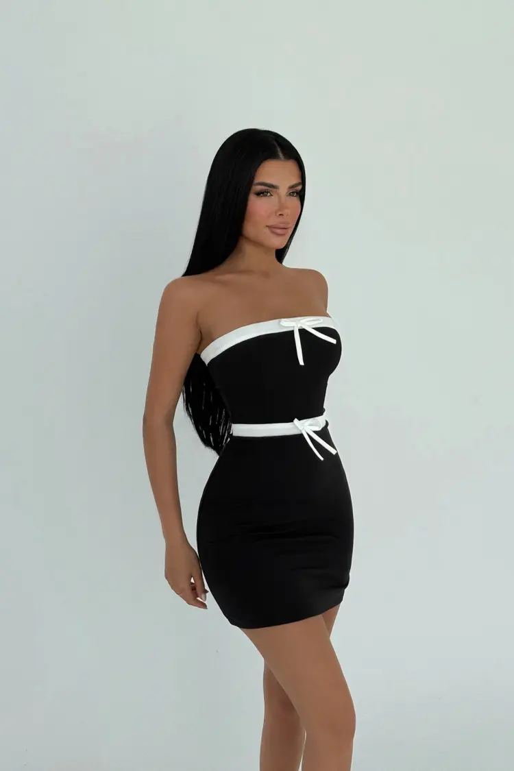 Tied Mini Dress - EYYO ATELIER - Globality Store - Women Clothes Wholesale Turkey