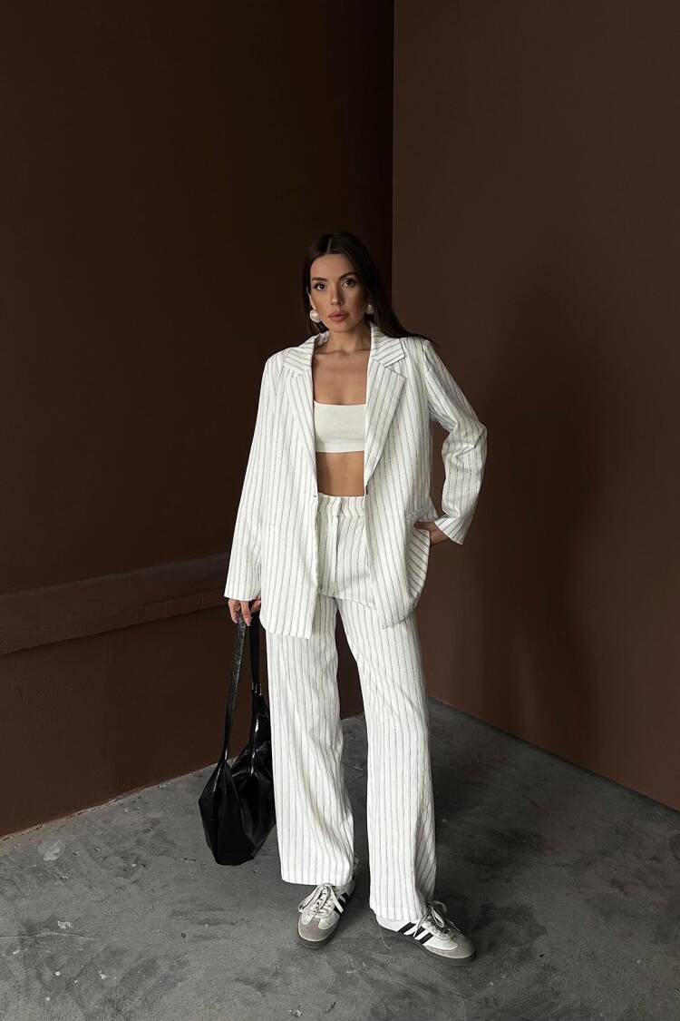 Striped Jacket And Pants Set - Elisa - Globality Store - Women Clothes Wholesale Turkey