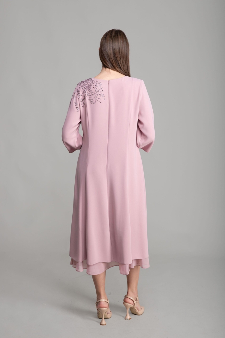 Cuff Round Neck Gown Dress - Pink