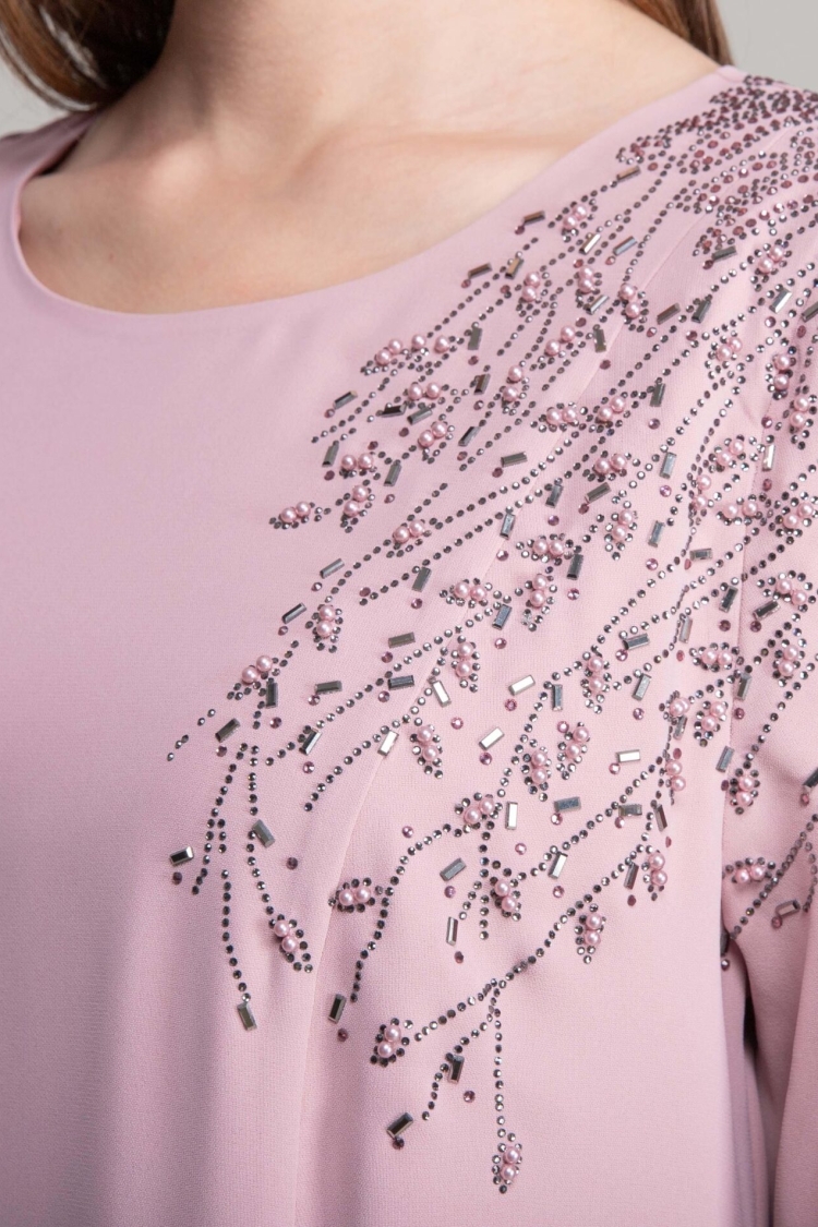 Cuff Round Neck Gown Dress - Pink
