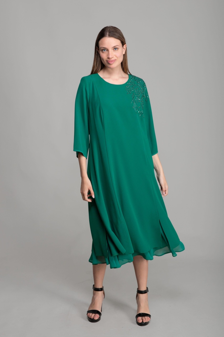 Cuff Round Neck Gown Dress - GUMANIZE - Globality Store - Women Clothes Wholesale Turkey