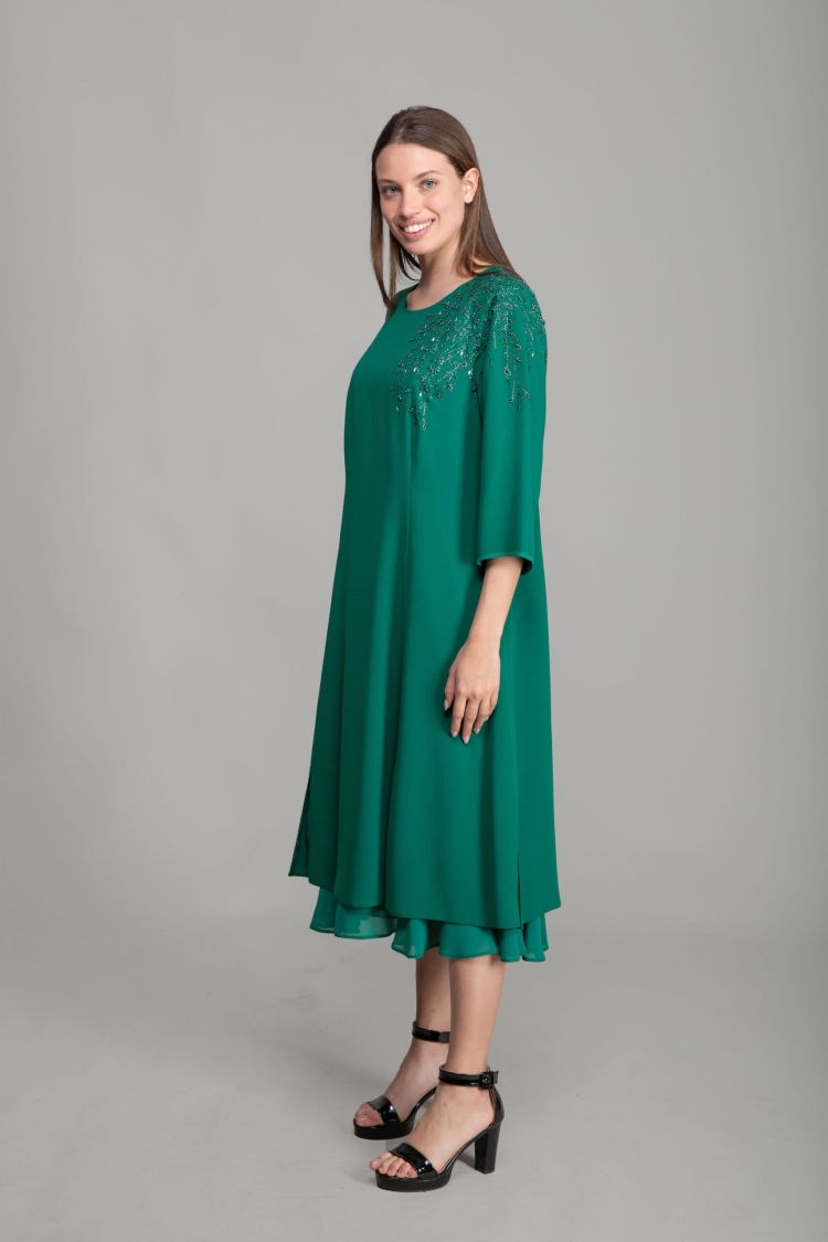 Cuff Round Neck Gown Dress