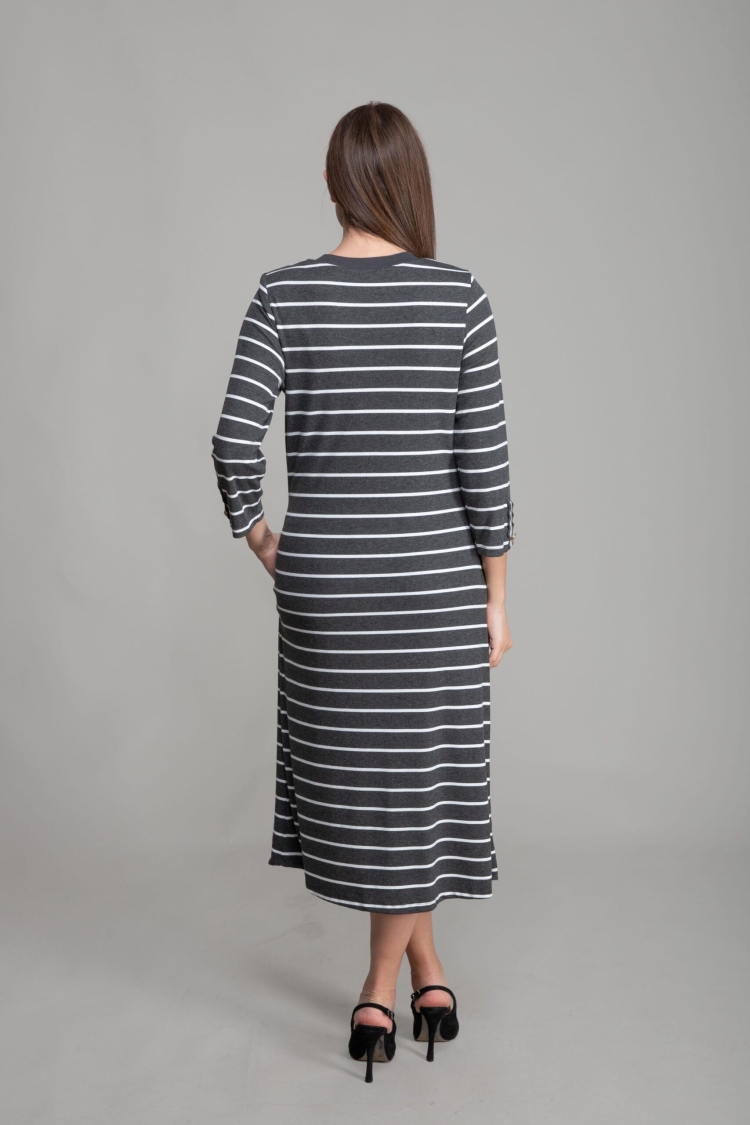 Round Neck Veroz Striped Dress - Multicolor