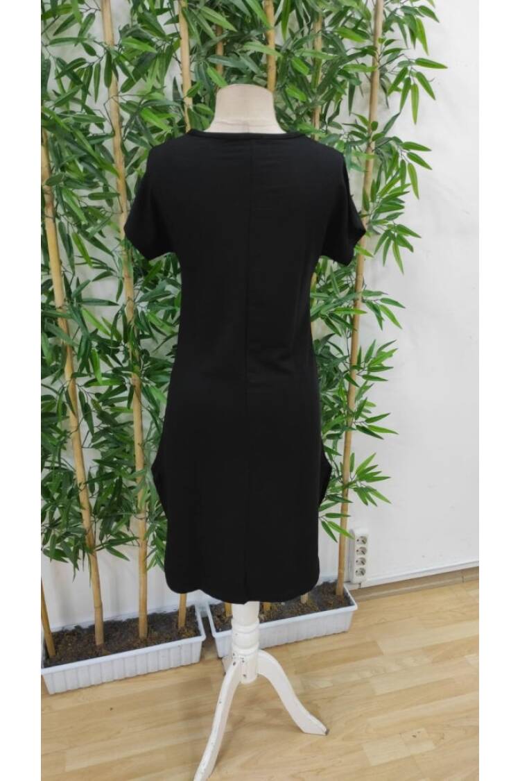 Short Sleeve Crew Neck Viscose Two-Thread Dress - Black