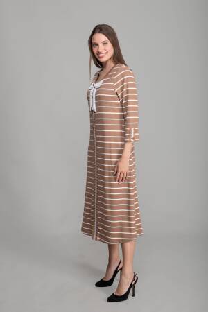 Round Neck Veroz Striped Dress - Multicolor - GUMANIZE - Globality Store - Women Clothes Wholesale Turkey
