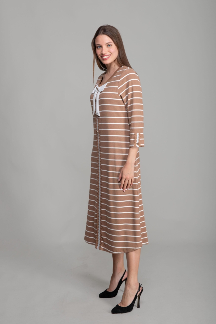 Round Neck Veroz Striped Dress - Multicolor - GUMANIZE - Globality Store - Women Clothes Wholesale Turkey