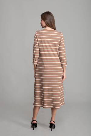 Round Neck Veroz Striped Dress - Multicolor - GUMANIZE - Globality Store - Women Clothes Wholesale Turkey