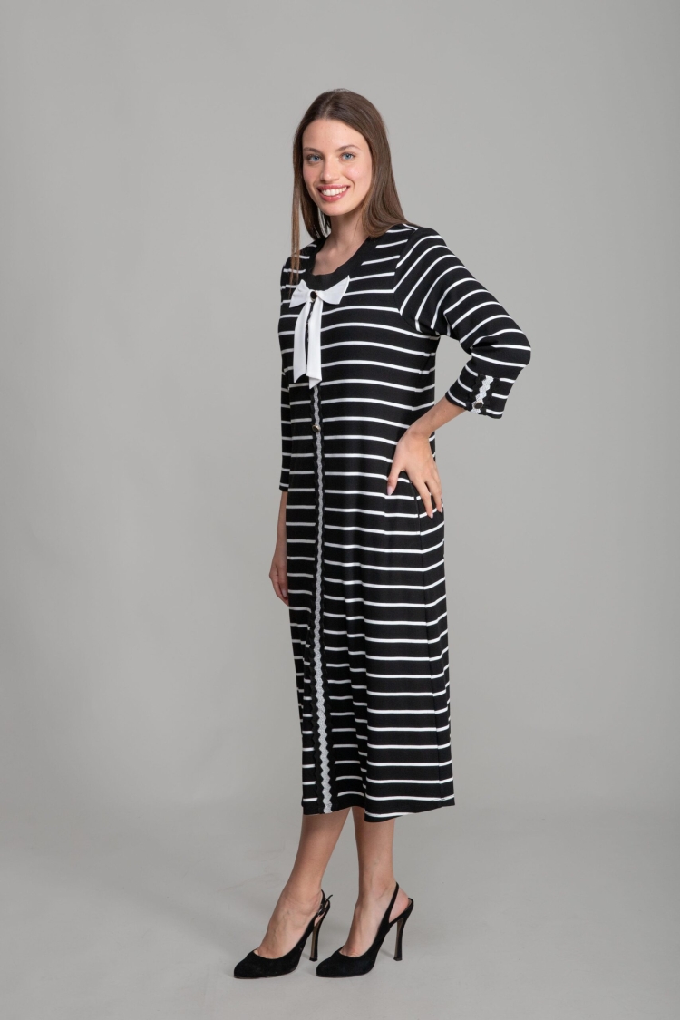 Round Neck Veroz Striped Dress - Multicolor - GUMANIZE - Globality Store - Women Clothes Wholesale Turkey