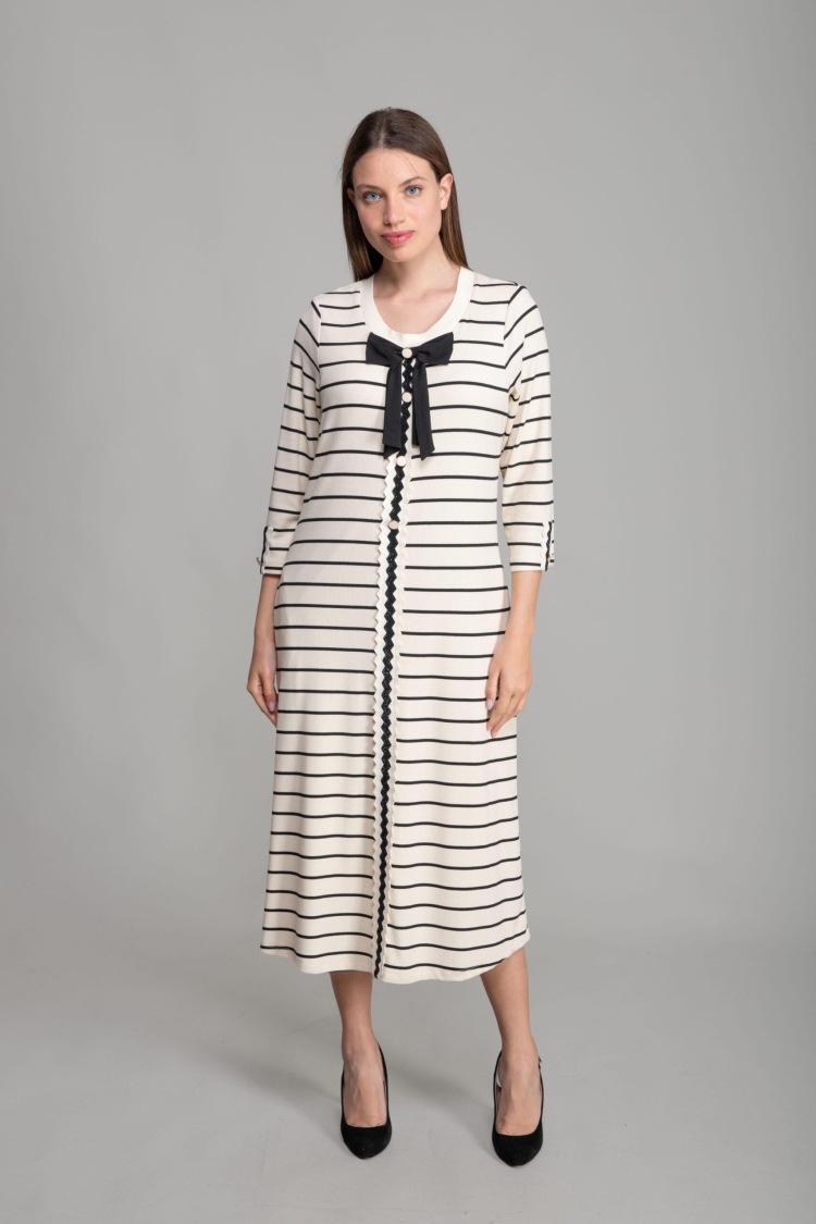 Round Neck Veroz Striped Dress - Multicolor - GUMANIZE - Globality Store - Women Clothes Wholesale Turkey