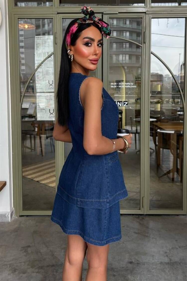 Sleeveless Vest Mini Skirt Denim Suit