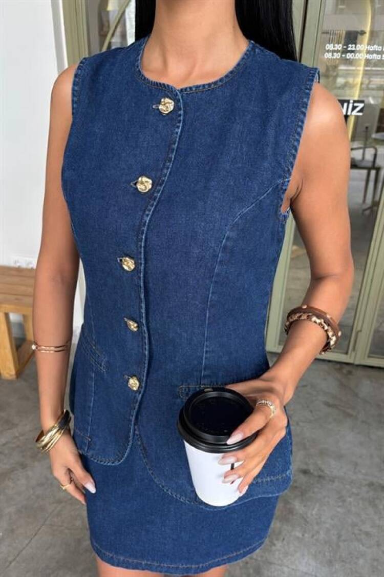 Sleeveless Vest Mini Skirt Denim Suit