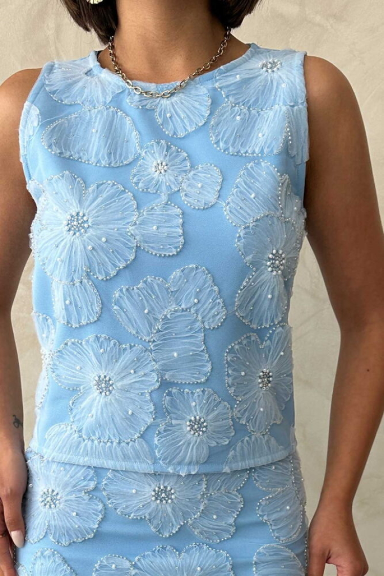 Bead Embroidered Sleeveless Blouse