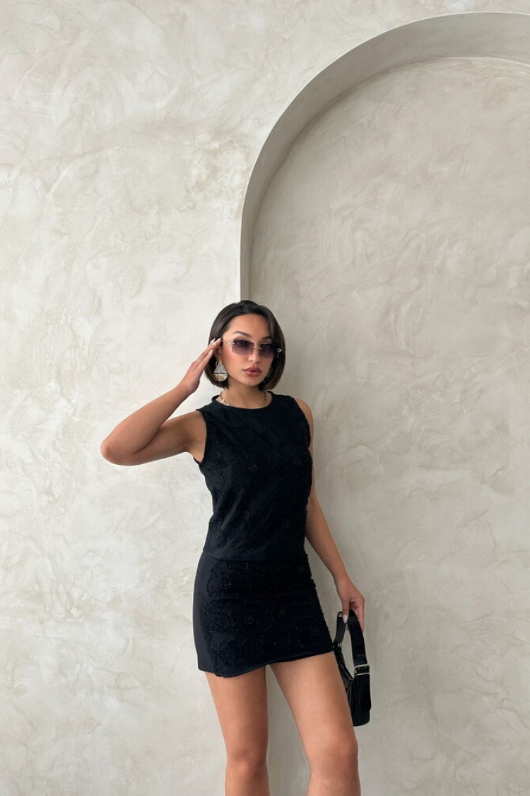 Bead Embroidered Sleeveless Blouse