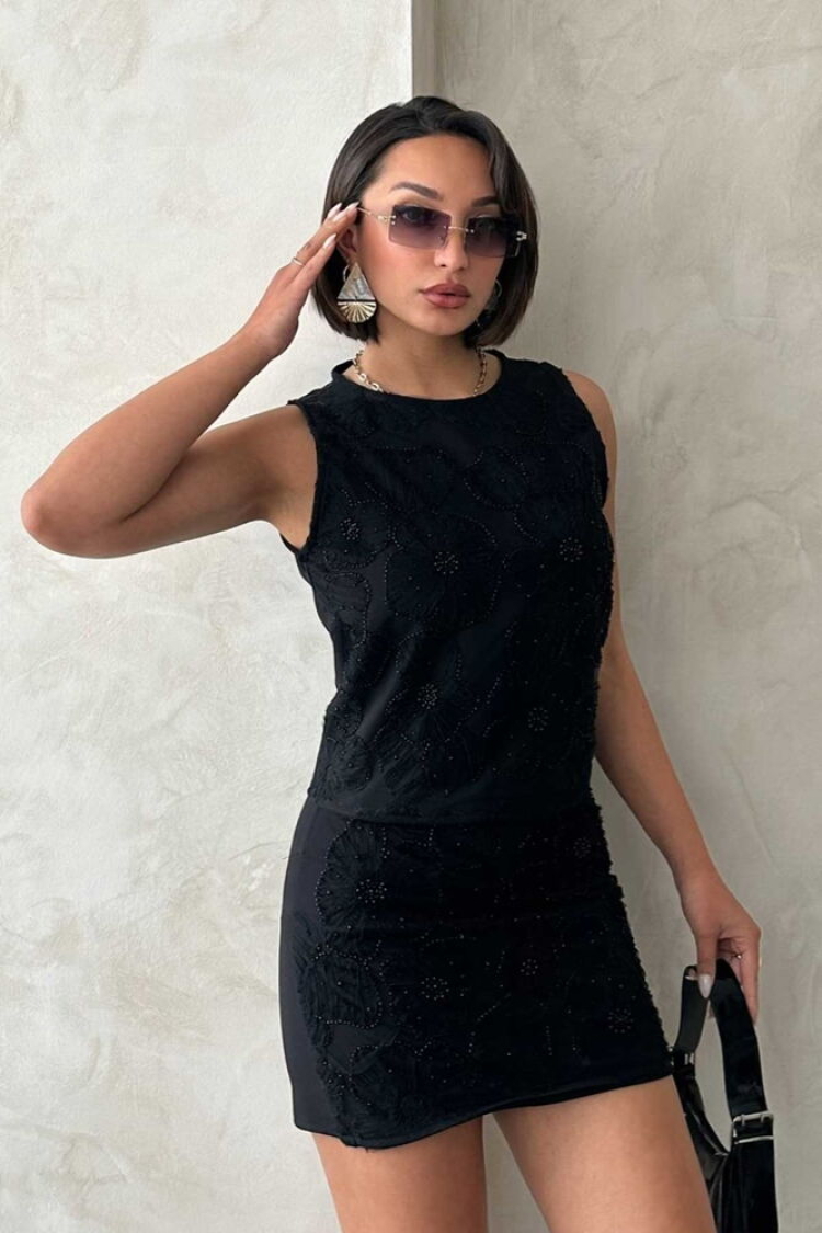 Bead Embroidered Sleeveless Blouse