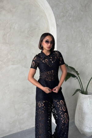 Shirt Collar Lace Blouse - Black - Topshow - Globality Store - Women Clothes Wholesale Turkey