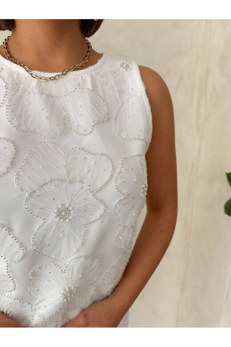 Bead Embroidered Sleeveless Blouse