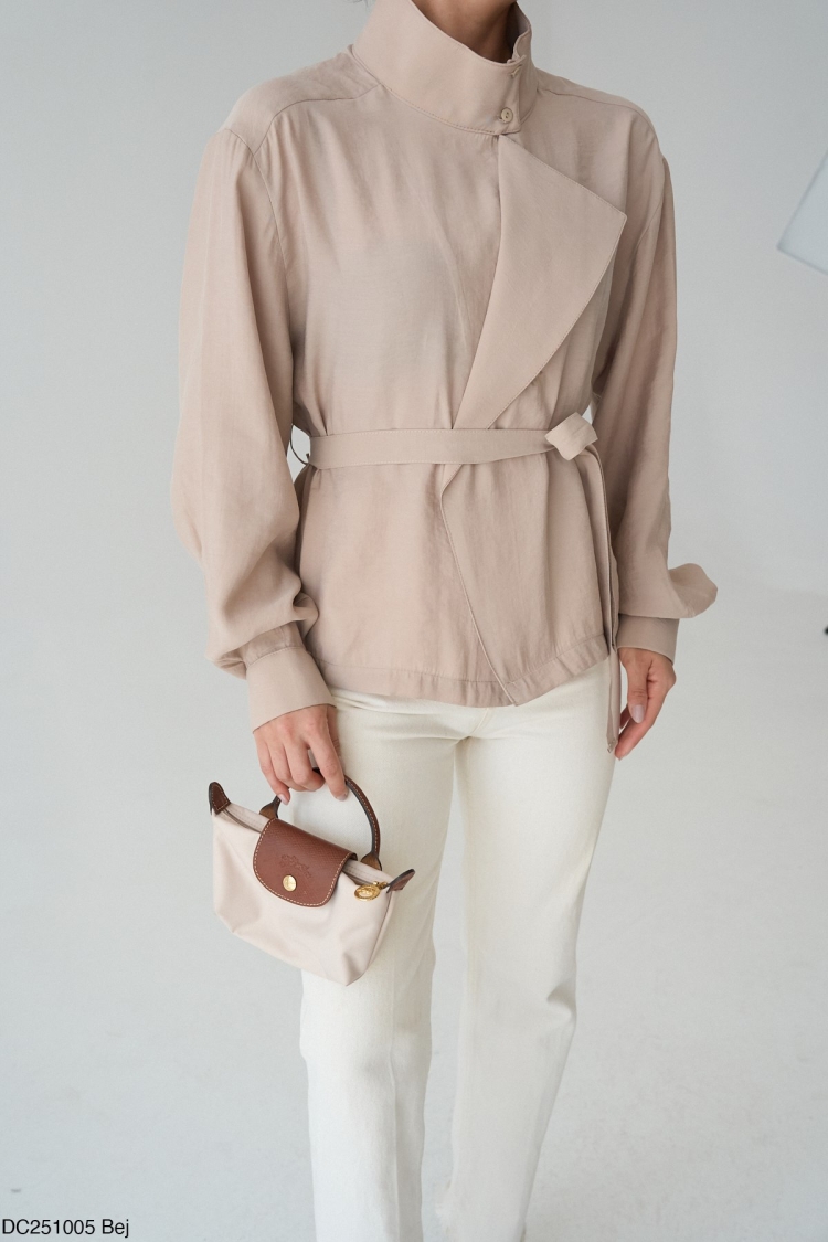 Tie Waist Jacket - Beige - Qustyle - Globality Store - Women Clothes Wholesale Turkey