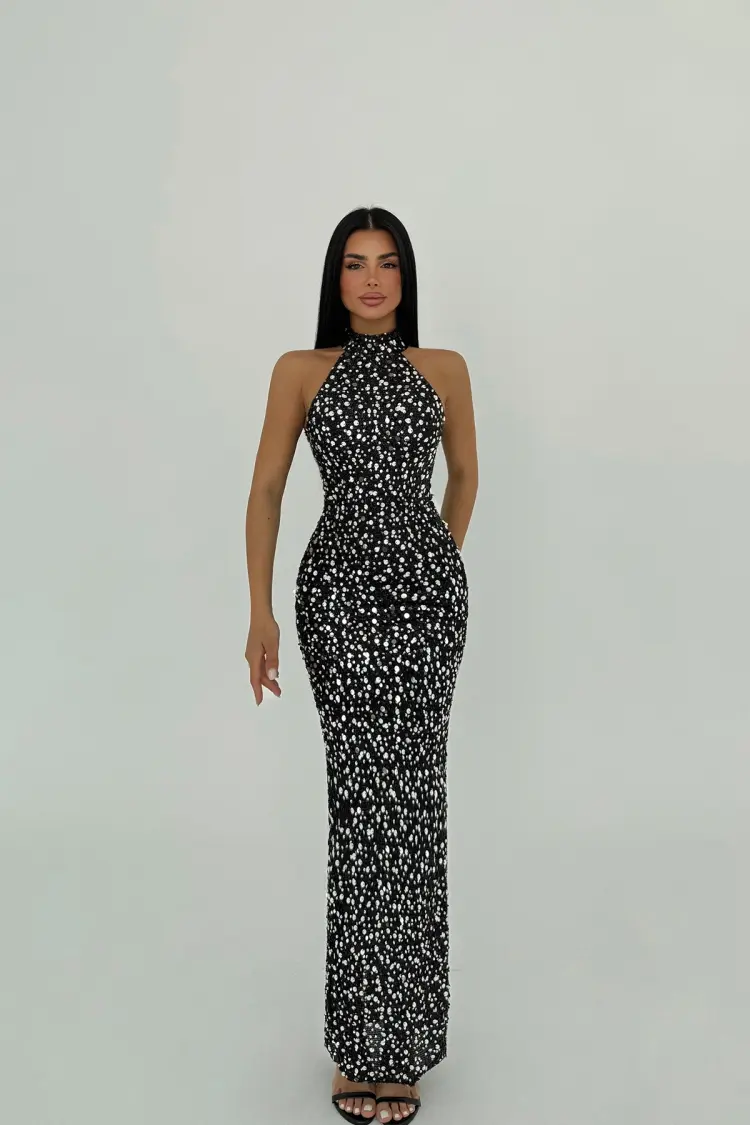 Sequin Detail Long Dress - Mix Color - EYYO ATELIER - Globality Store - Women Clothes Wholesale Turkey