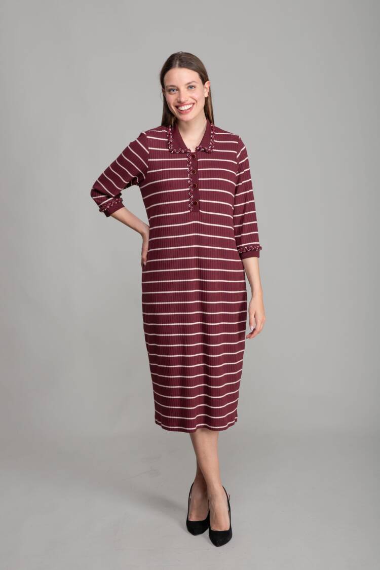 Shirt Collar Striped Dress - Multicolor