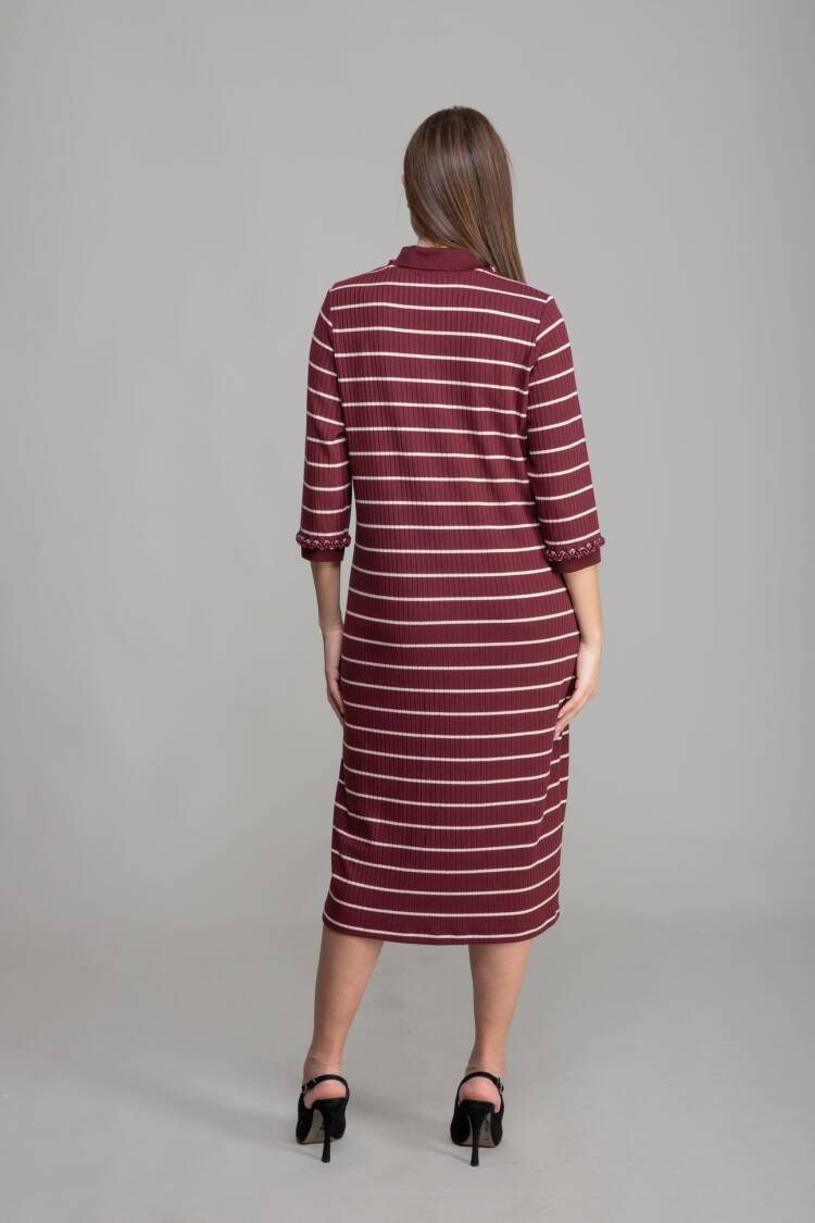 Shirt Collar Striped Dress - Multicolor