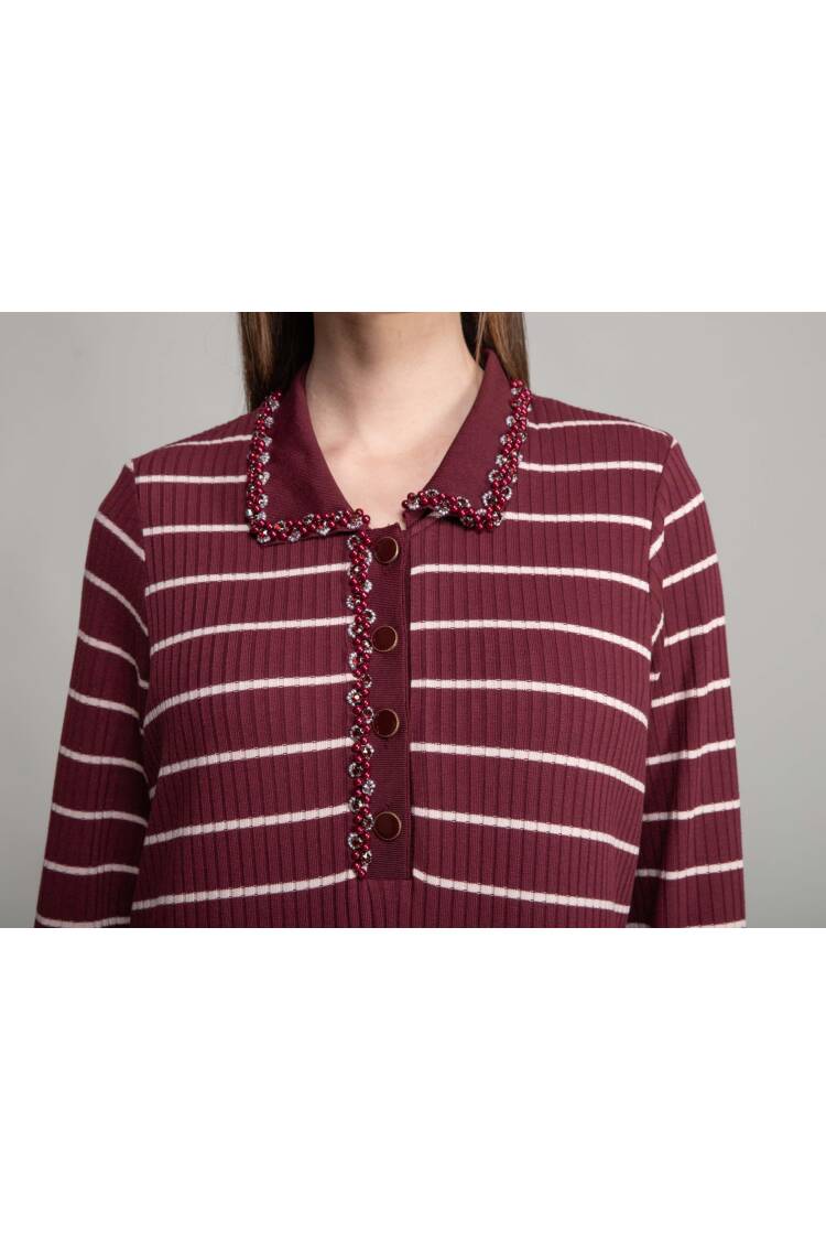 Shirt Collar Striped Dress - Multicolor