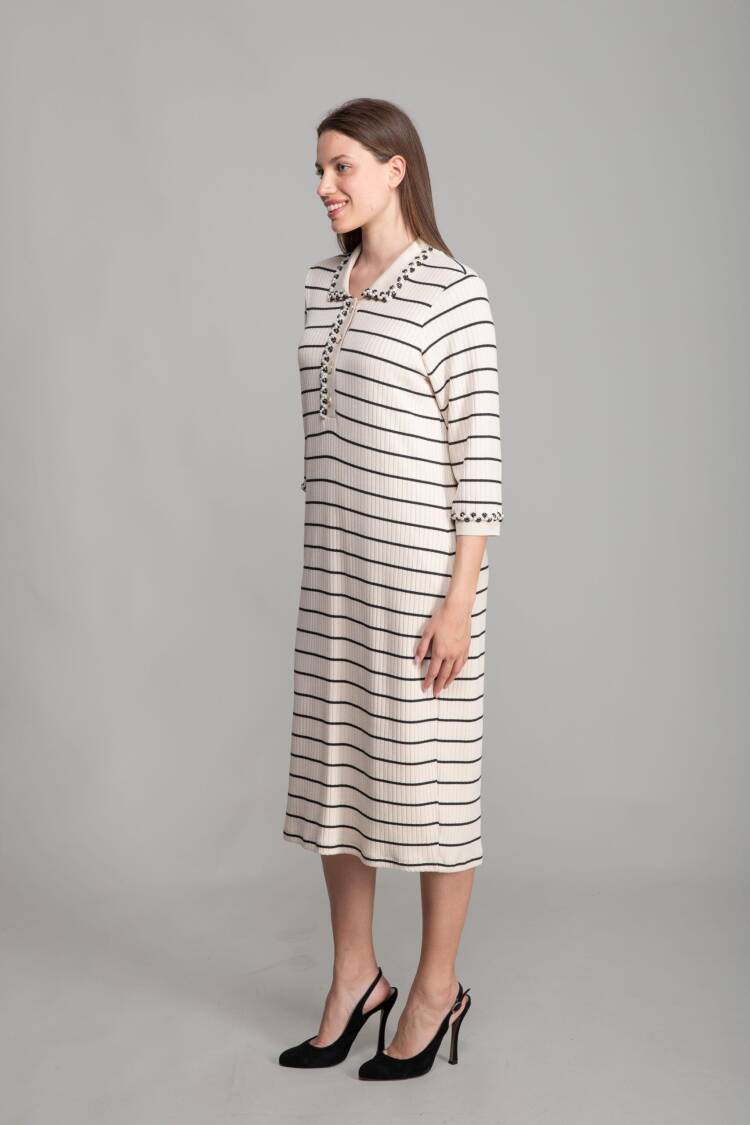 Shirt Collar Striped Dress - Multicolor