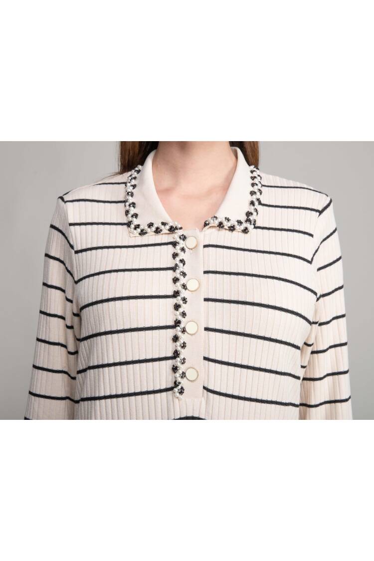 Shirt Collar Striped Dress - Multicolor
