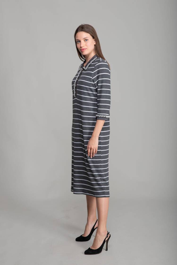 Shirt Collar Striped Dress - Multicolor - GUMANIZE - Globality Store - Women Clothes Wholesale Turkey