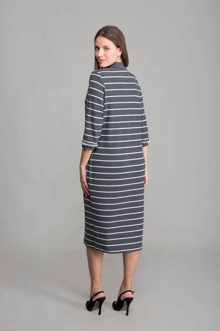 Shirt Collar Striped Dress - Multicolor