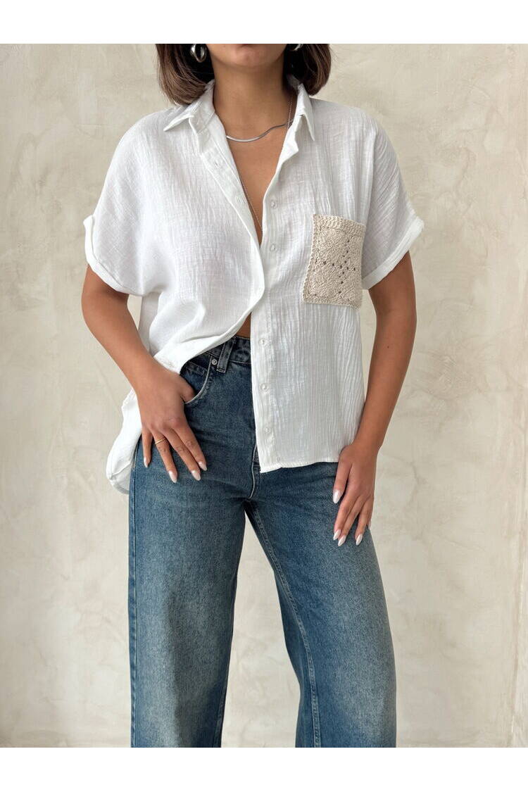 Linen Shirt With Applique Pockets