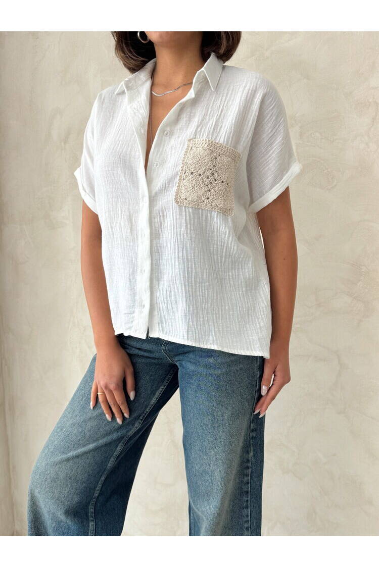 Linen Shirt With Applique Pockets