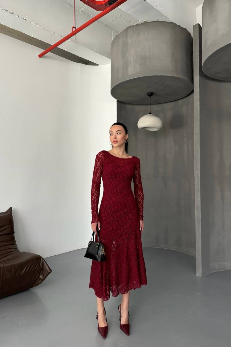 Dress - Burgundy - ESPADA - Globality Store - Women Clothes Wholesale Turkey