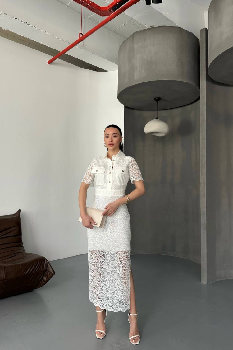 Dress - Cream - ESPADA - Globality Store - Women Clothes Wholesale Turkey