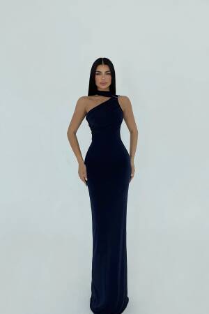 NavyShoulder Detail Dress - EYYO ATELIER - Globality Store - Women Clothes Wholesale Turkey