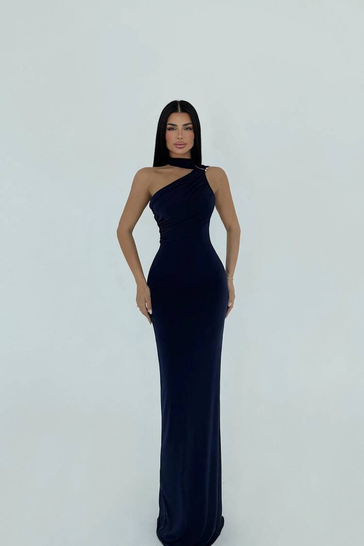 NavyShoulder Detail Dress - EYYO ATELIER - Globality Store - Women Clothes Wholesale Turkey