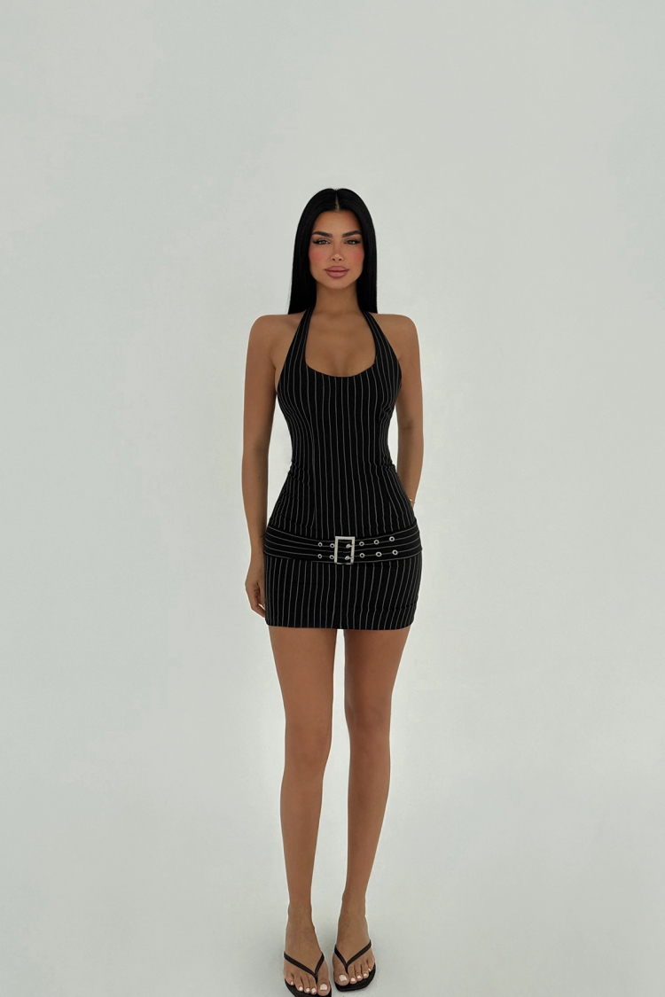 Belt Detail Striped Dress