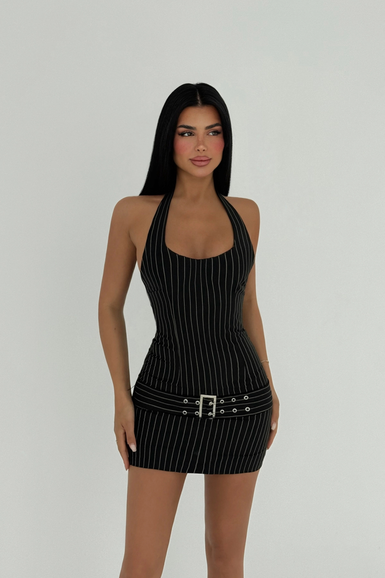 Belt Detail Striped Dress - EYYO ATELIER - Globality Store - Women Clothes Wholesale Turkey