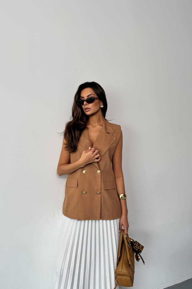 Gold Buttoned Linen Vest